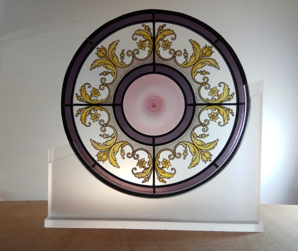 Baroque stained glass with spun roundel