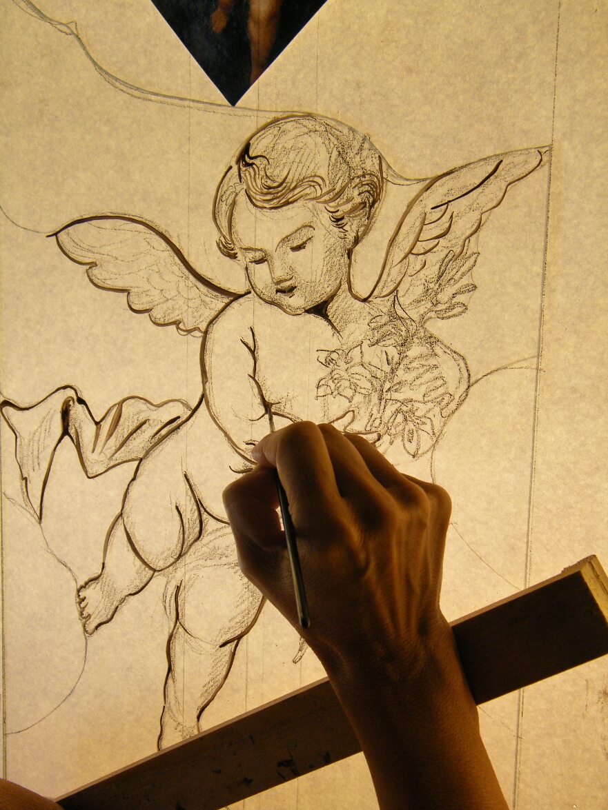 Curso de pintura sobre vidrio angel en grisalla
