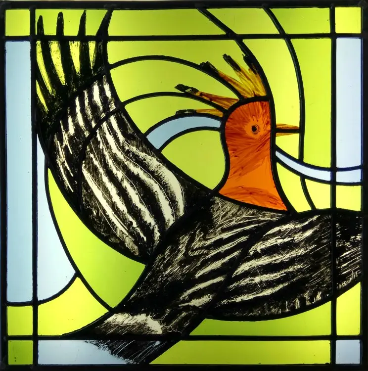 Stained glass with hoopoe