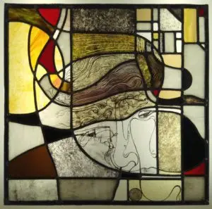 Contemporary stained glass with face