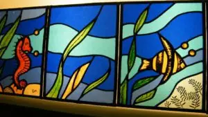 Leaded stained glass with fish