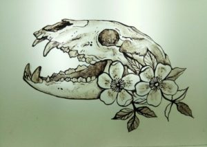 Glass Painting Skull and Flowers