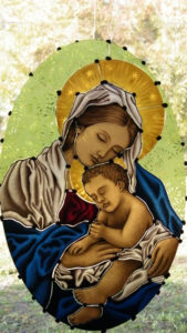 Pittura su Vetro Ultima Fase della produzione di una vetrata artistica sacra, Madonna con Gesù bambino