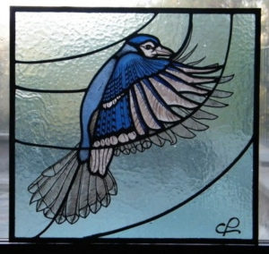 Panel de Vitral Con Pájaro Azul