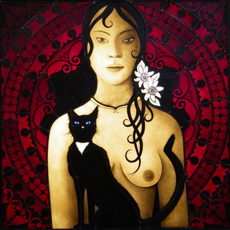 Vitral Mujer Desnuda con Gato