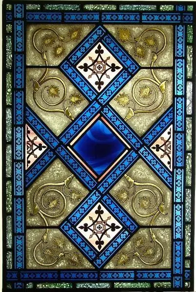 Blue Painted Stained Glass Gothic Window