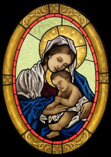 Virgen Sagrada Vitral con el Niño Jesús