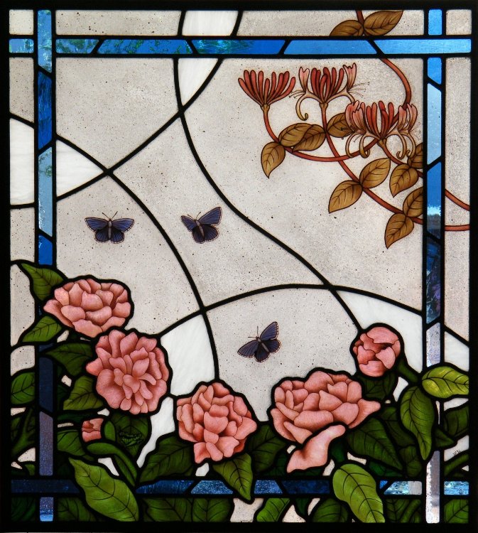 Stained Glass Window with Peonies