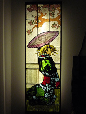 Japanese Painted Stained Glass Window