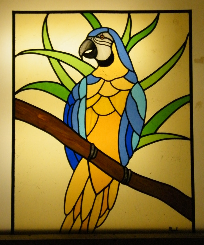 Stained glass parrot