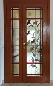 Stained glass door with flowers
