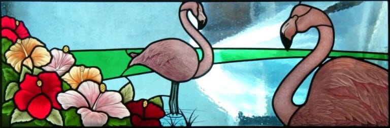 Stained Glass Window With Flamingos