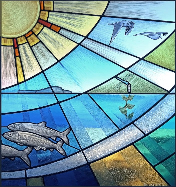Modern Stained glass window with Nature