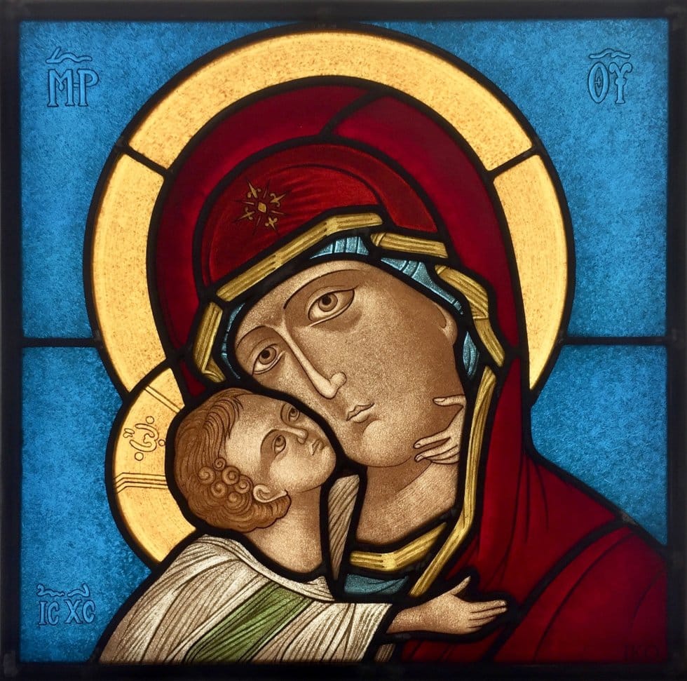 Stained glass with sacred icon