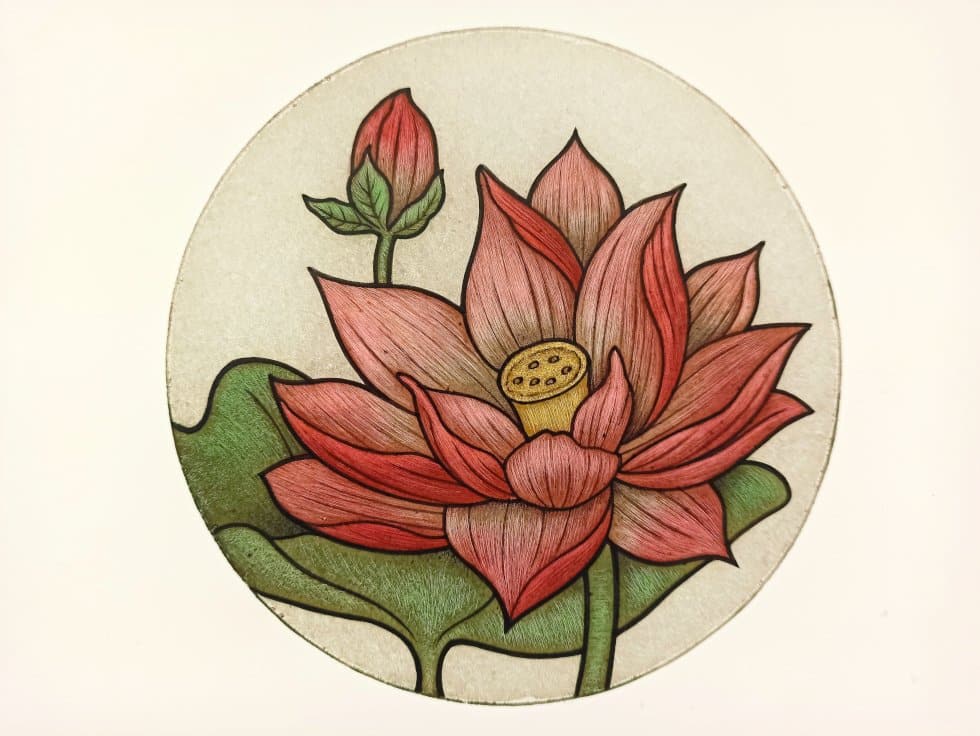 Flor de loto pintada sobre vidrio