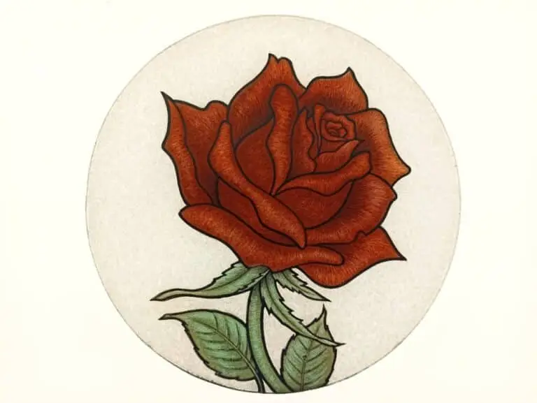 Red rose painted on glass