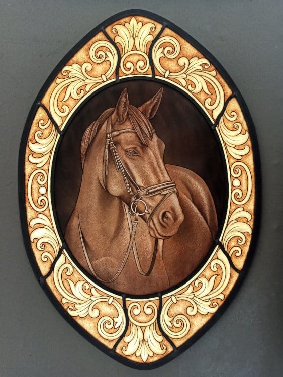 vitral artístico con caballo