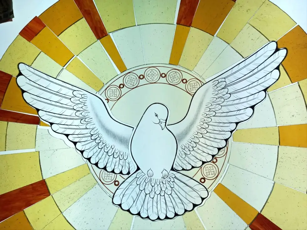 Sacred Stained Glass With Dove Painting