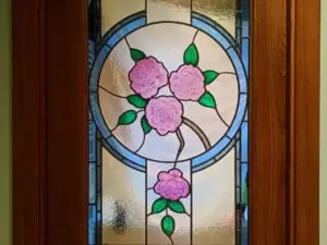 Stained glass door with roses