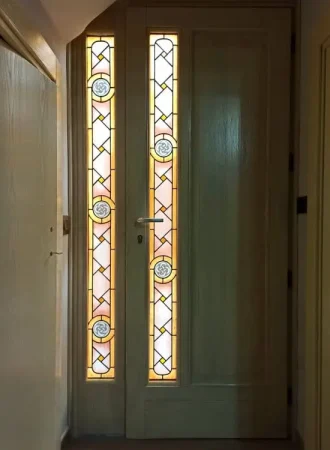 Handcrafted door with stained glass