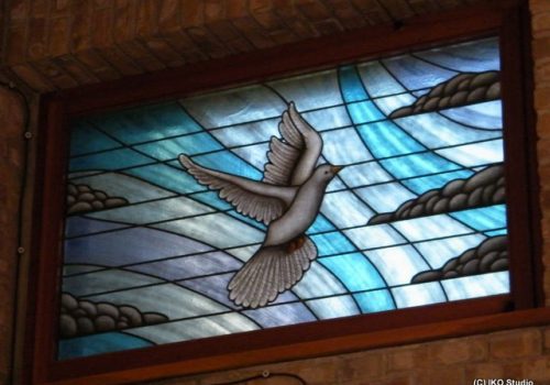 Saint Scholastica dove stained glass windos
