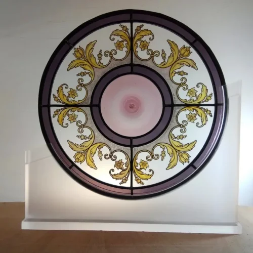 Baroque stained glass with spun roundel